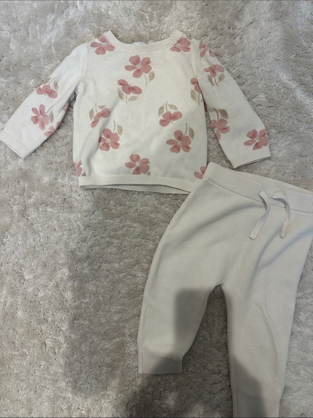 12M Cream Floral Knit Sweatshirt & Jogger Set